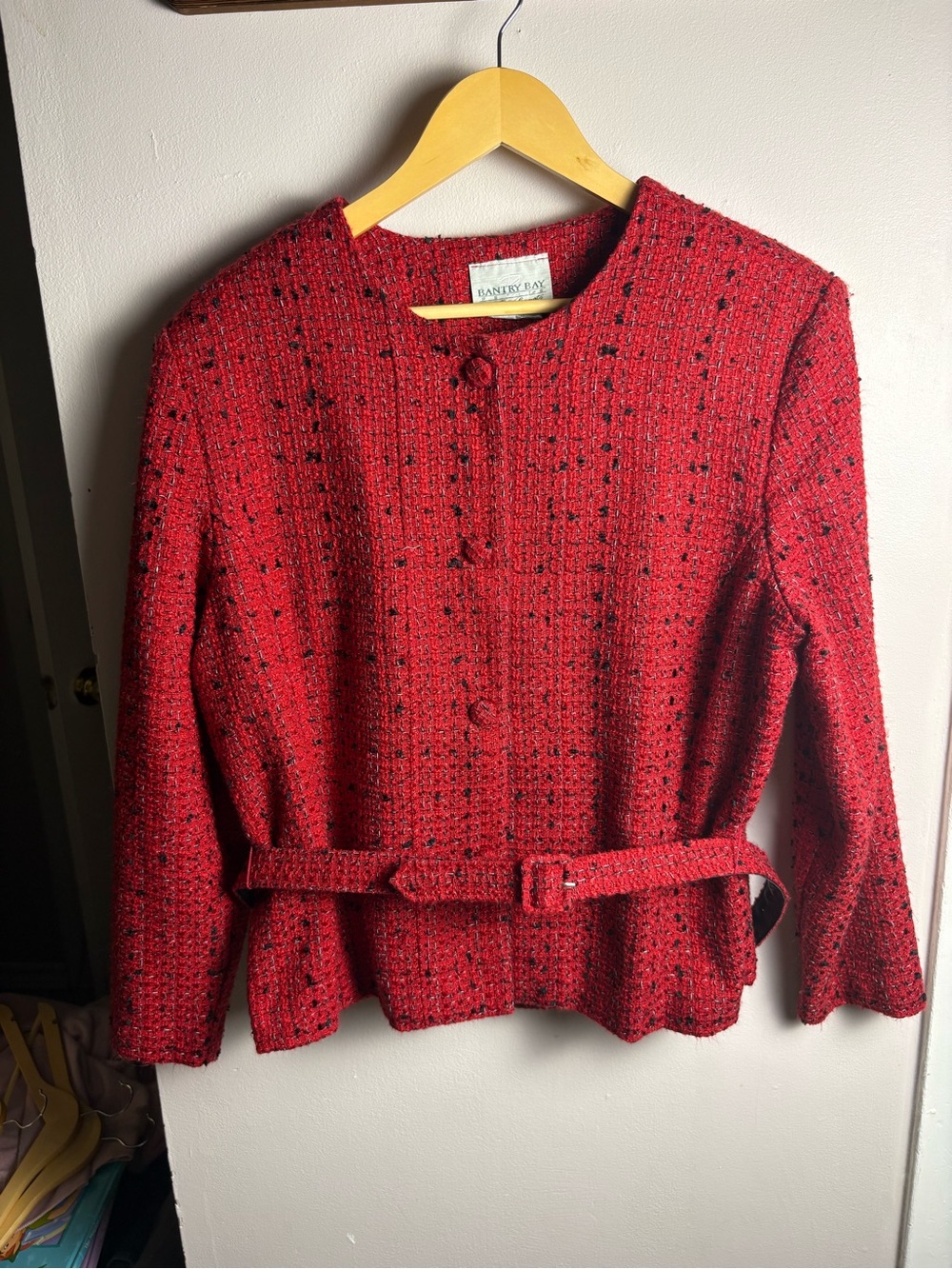 Vintage Red Tweed Belted Blazer Bantry Bay by Tina Camato Size XL